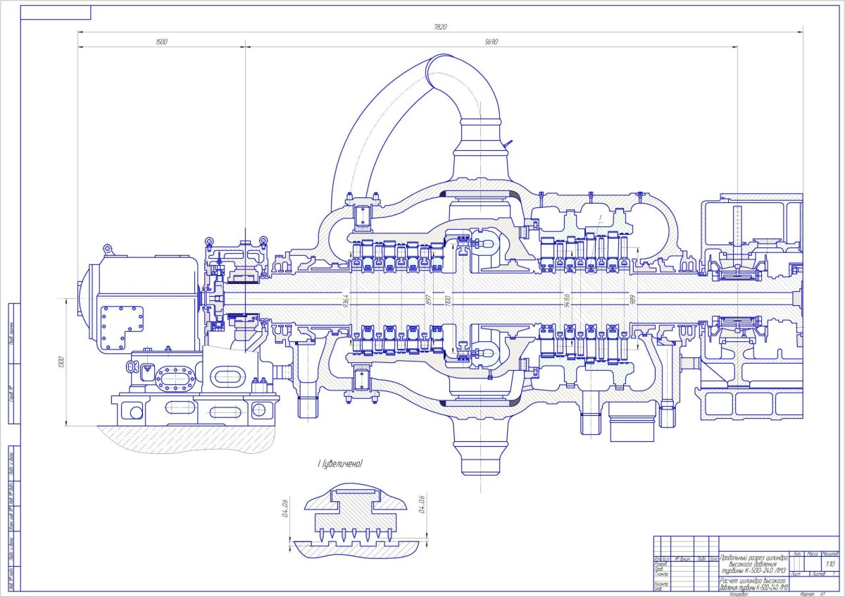 Продольный разрез турбины к-500-240 ЛМЗ