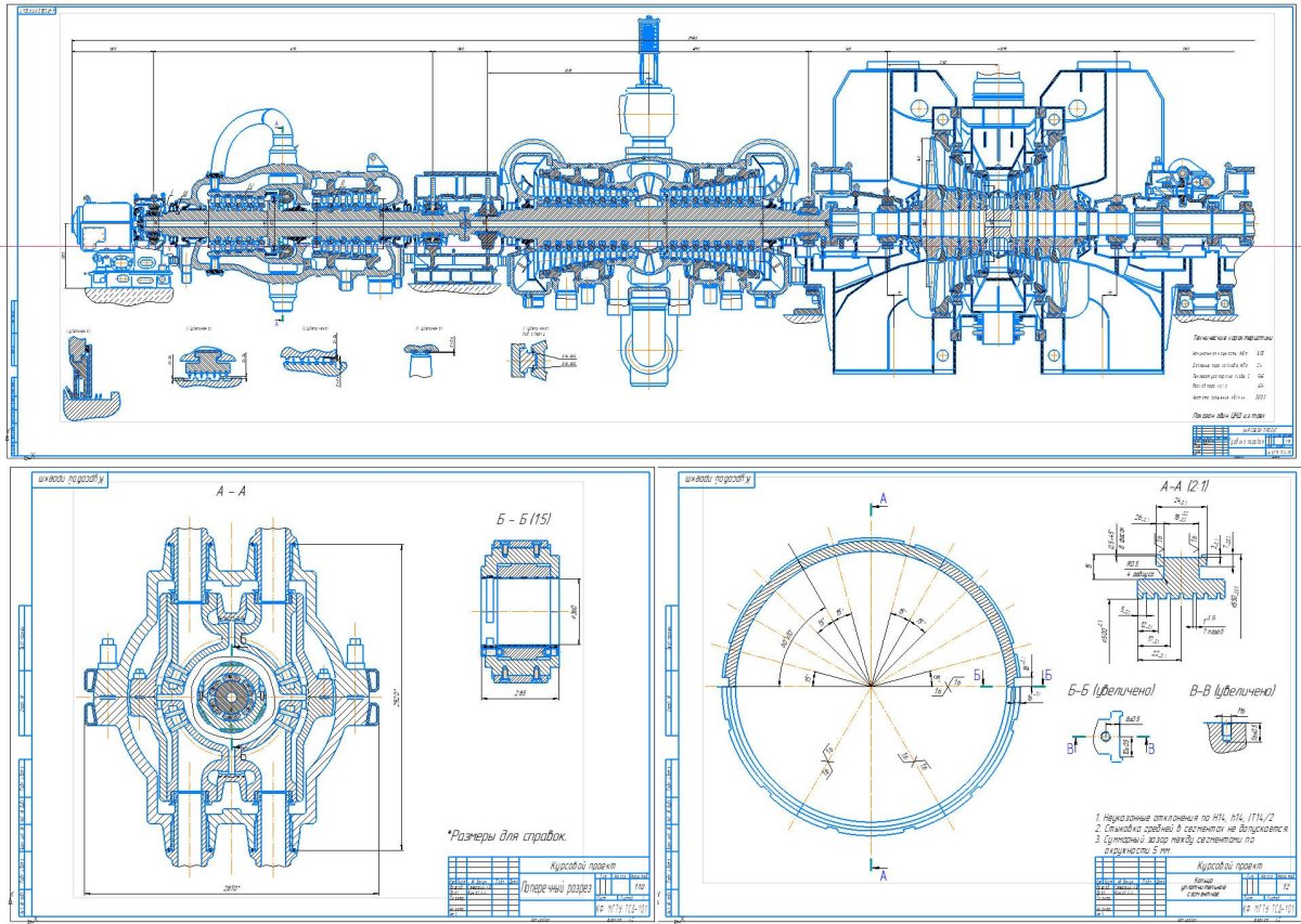 Продольный разрез турбины к-500-240 ЛМЗ