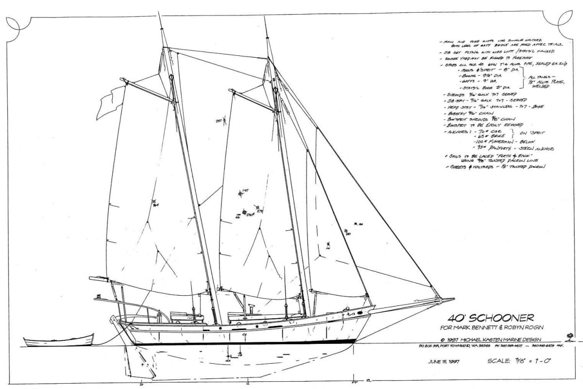 Двухмачтовая гафельная шхуна чертежи