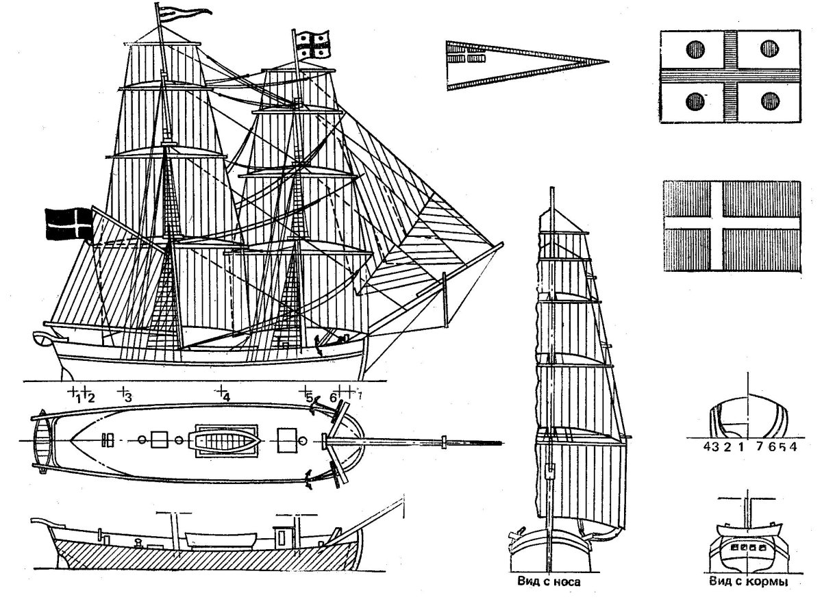 Бриг 18 века спереди