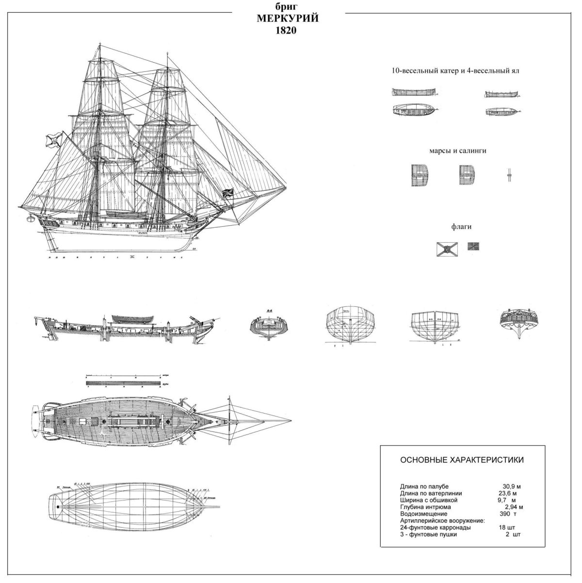 Меркурий Бриг 1820 чертежи
