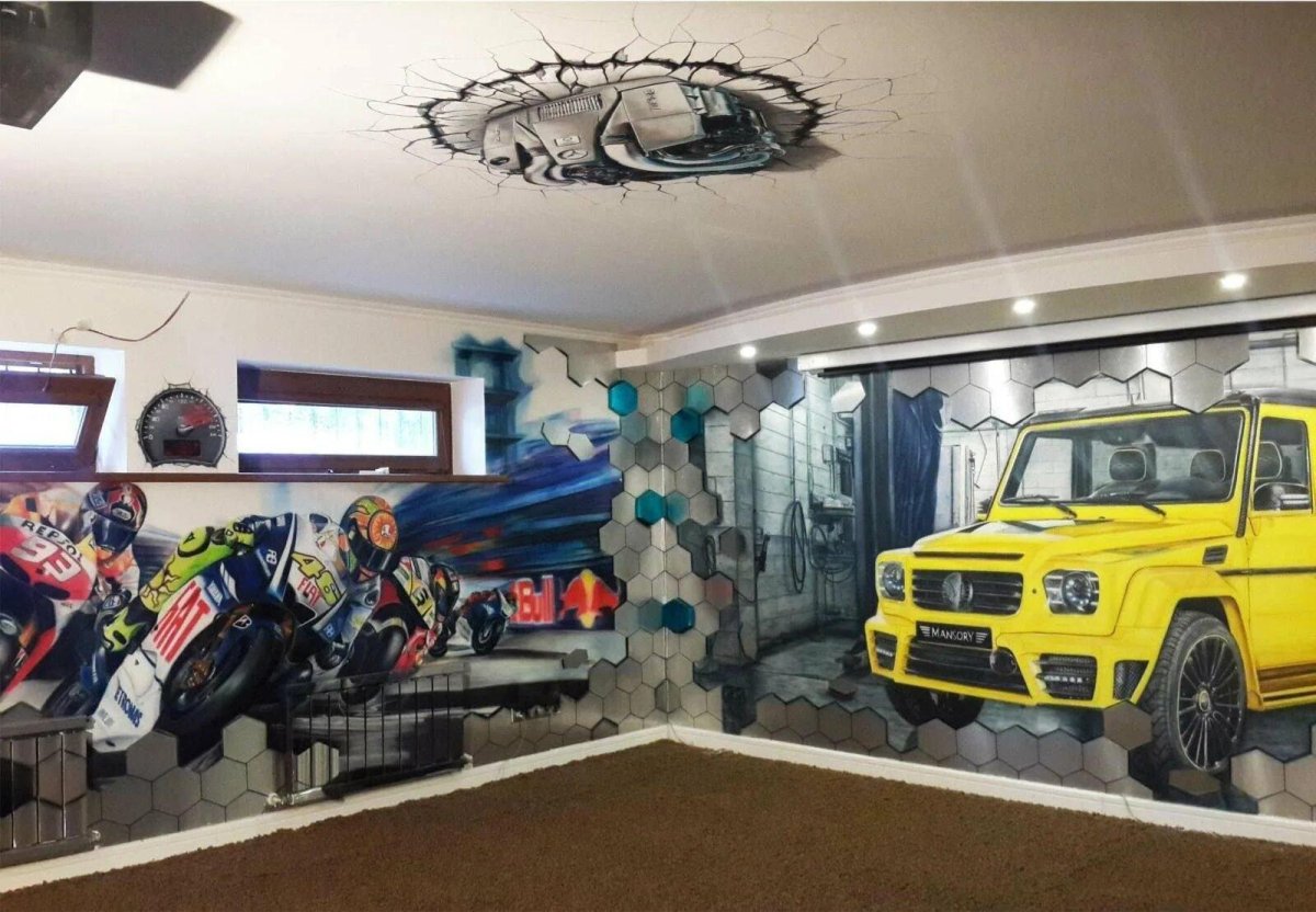 Аэрография в гараже на стенах