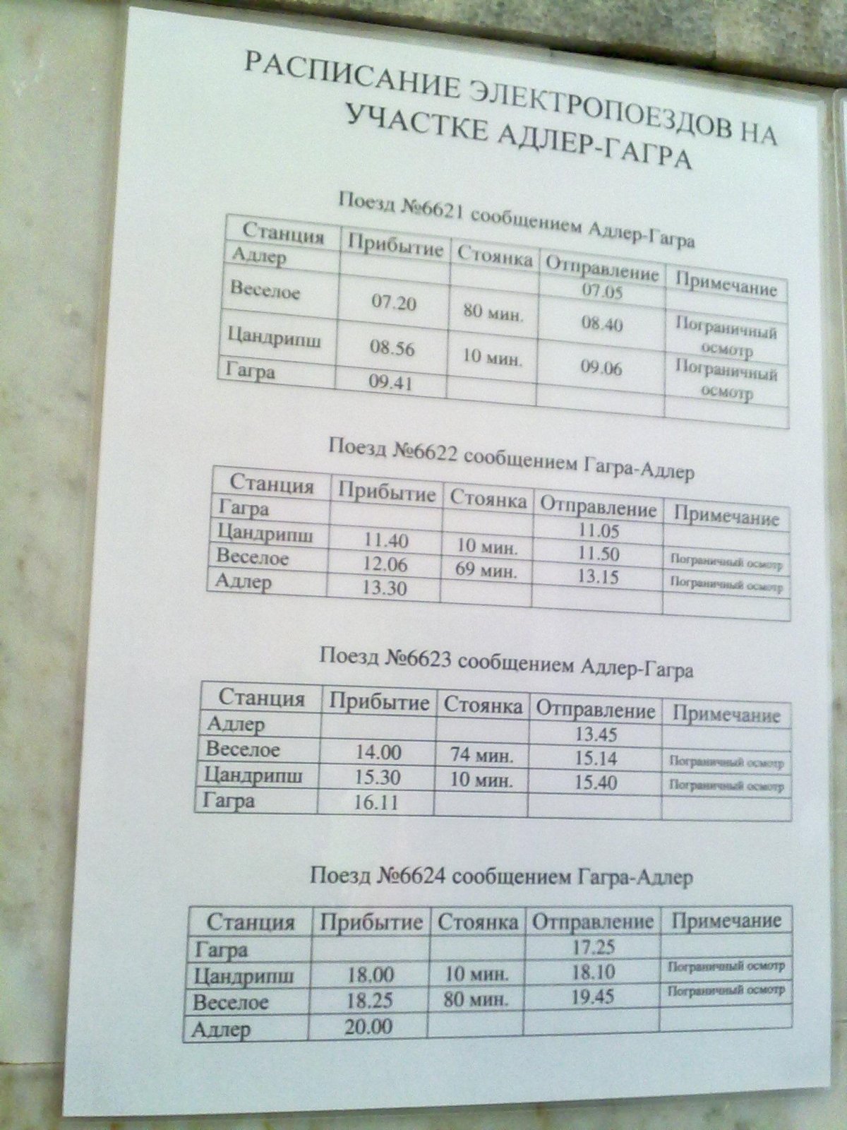 Электричка Адлер Гагра