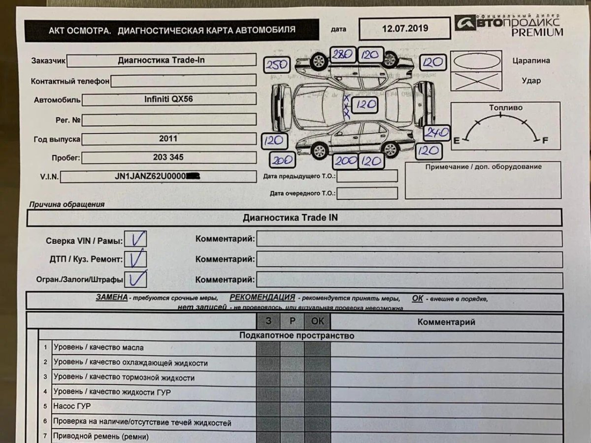 Диагностическая карта автомобиля ГАЗ - 3307