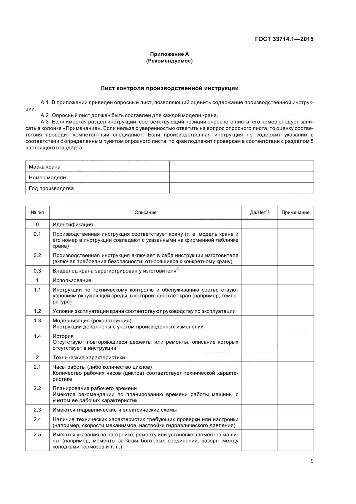 Чек лист осмотра крана мостового