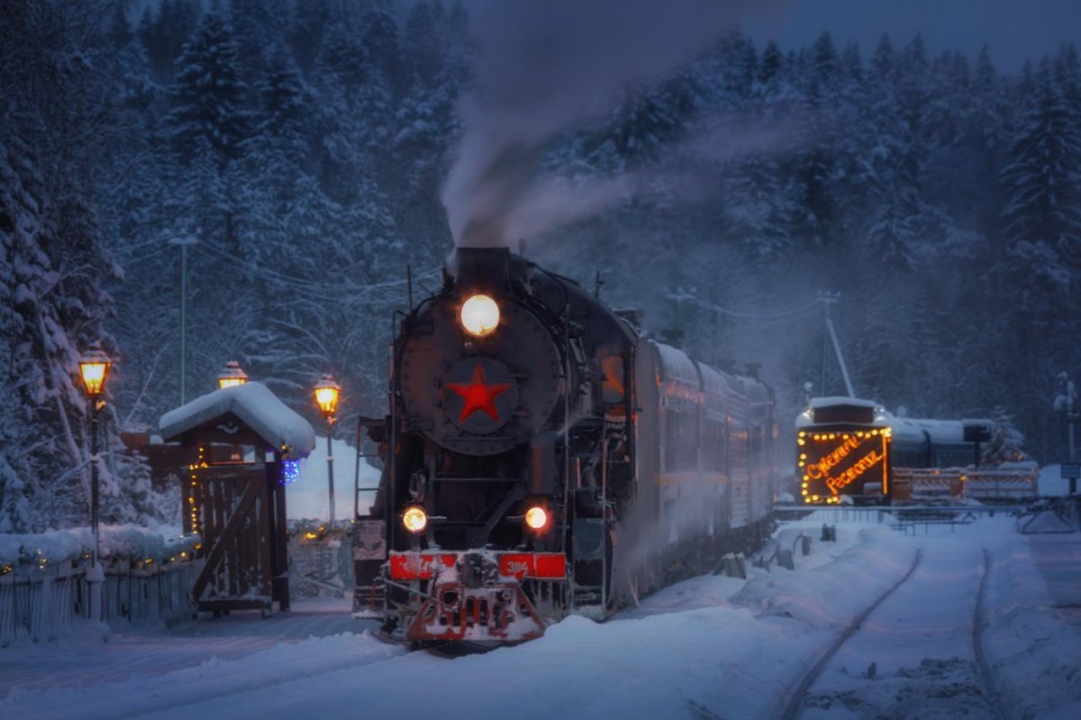 Паровоз в Карелии Рускеала