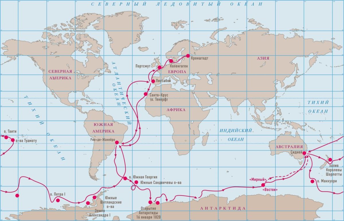 Маршрут экспедиции ф Беллинсгаузена и м Лазарева
