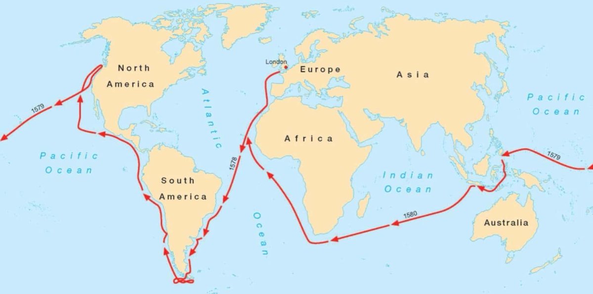 Фрэнсис Дрейк 1577-1580 маршрут