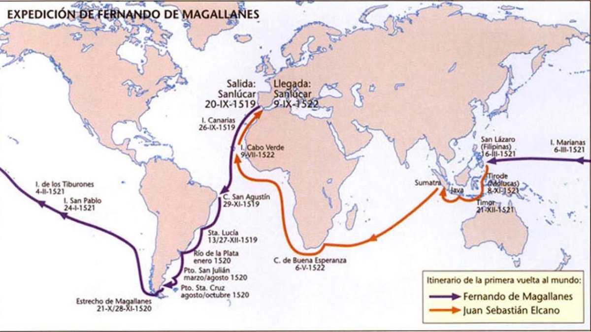 Маршрут путешествия Фернана Магеллана 1519-1522