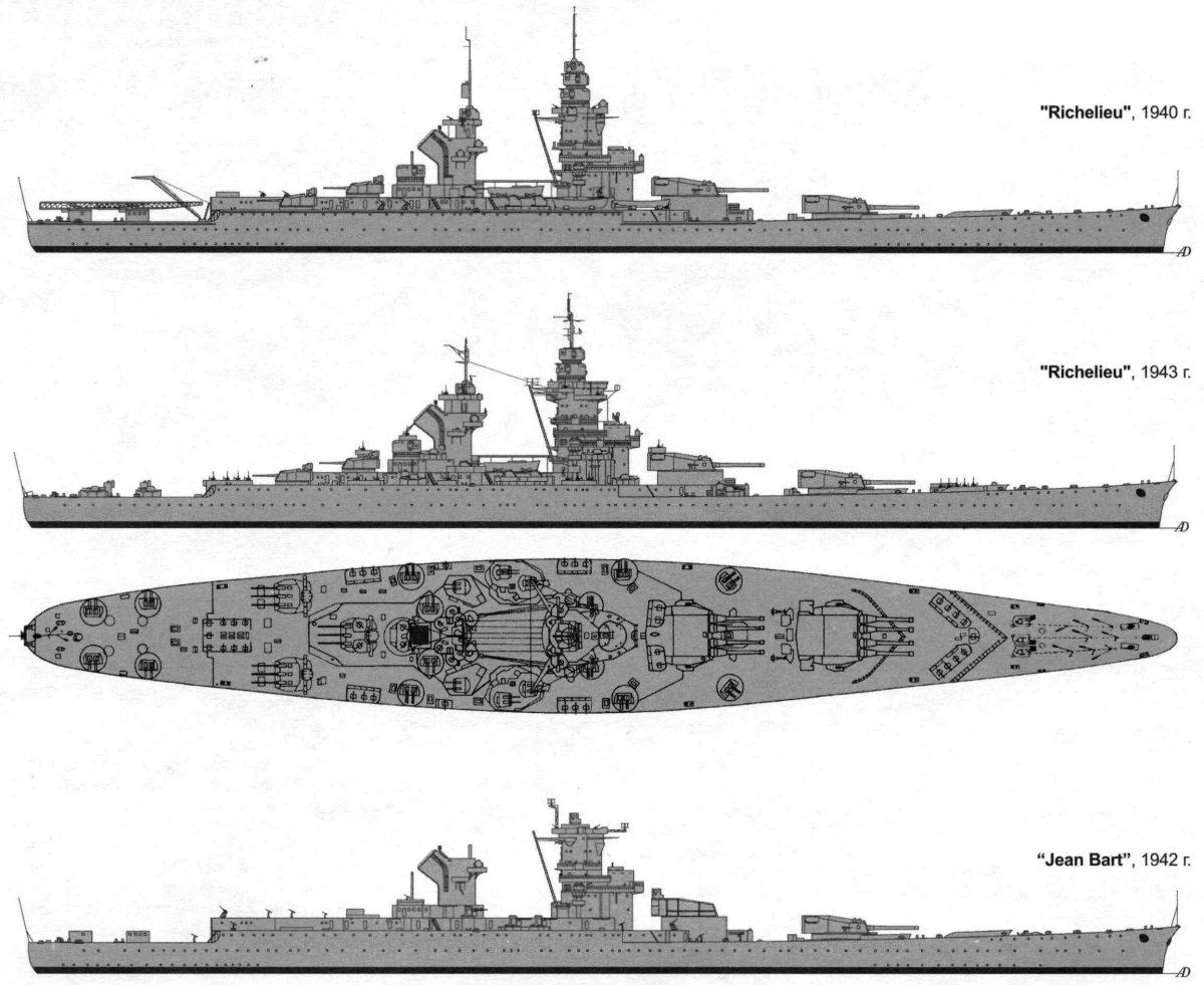 Линейный корабль Ришелье Франция 1940 г