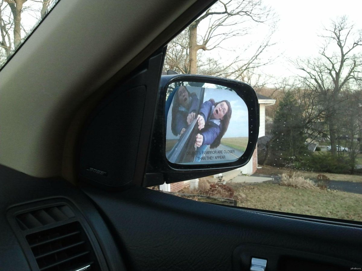 Objects in Mirror are closer than they appear Мем