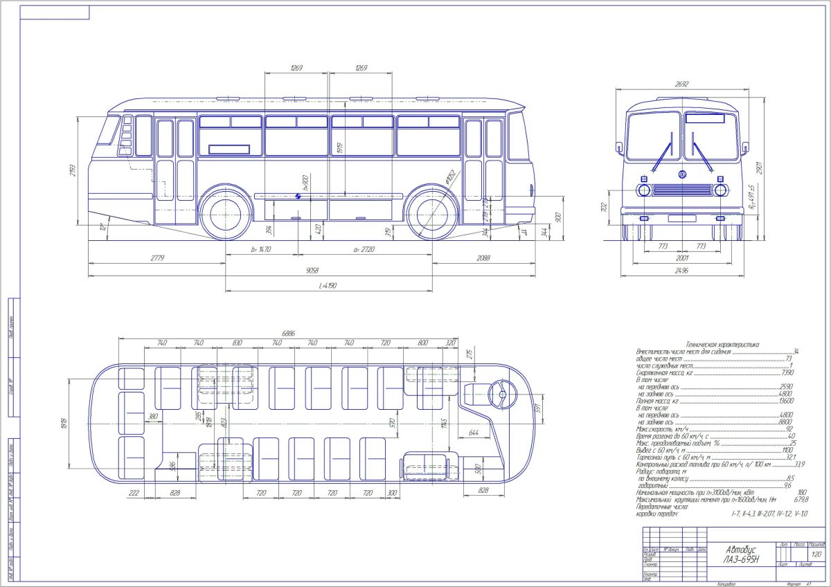ЛАЗ 695 Н габариты