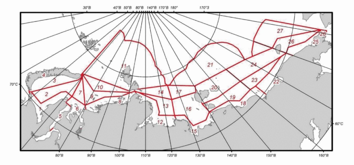Схема расположения районов акватории Северного морского пути