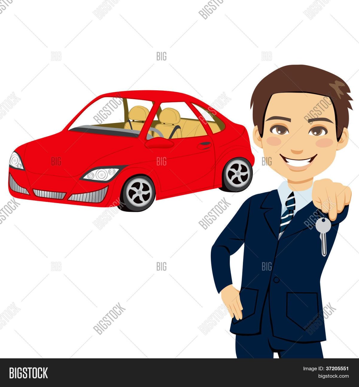 Мультяшный менеджер по продажам автомобилей