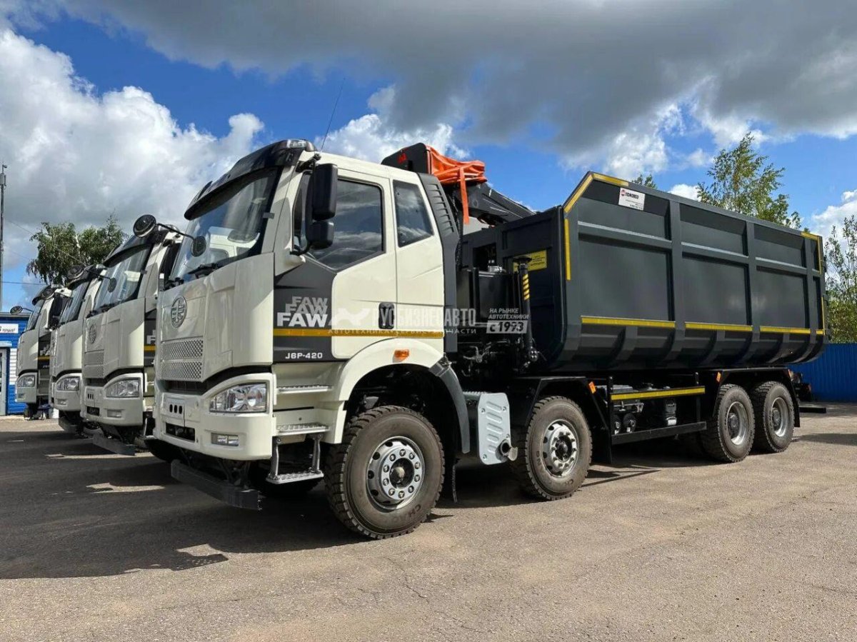КМУ ломовоз FAW 3310 (8*4, евро-5), кузов half-Pipe 36 куб