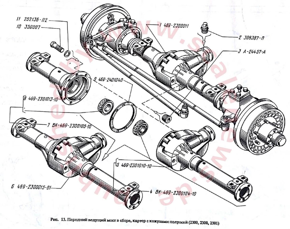 Схема переднего военного моста УАЗ 469