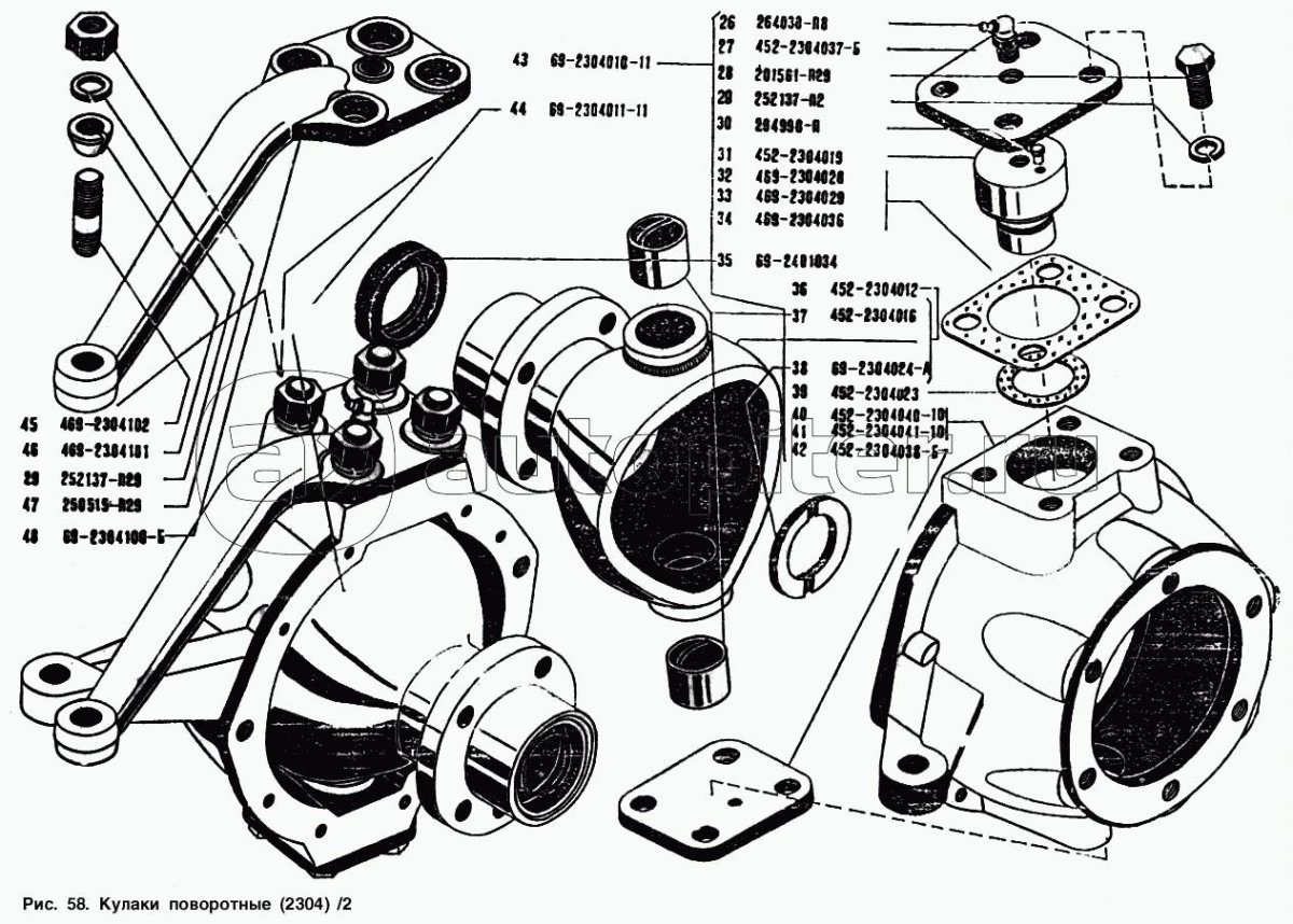 Схема поворотного кулака УАЗ 452