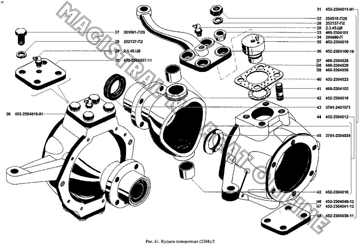Схема поворотного кулака УАЗ 452