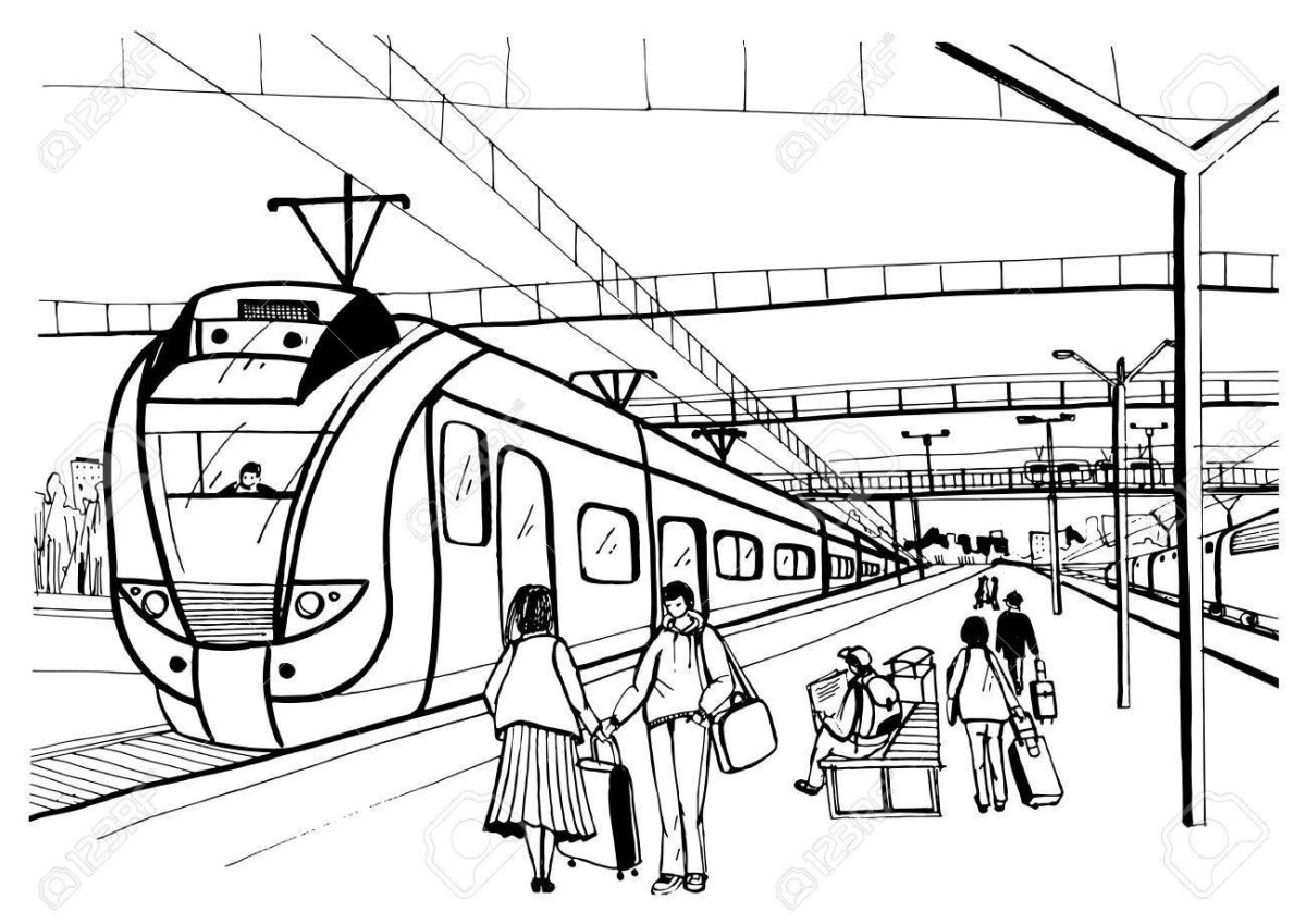 Вокзал раскраска для детей