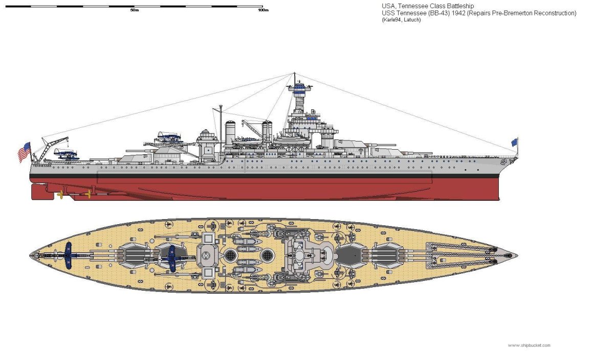 Американский линкор USS Tennessee BB-43