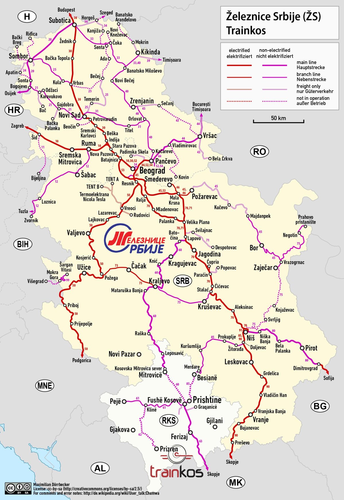 ЖД Сербии карта