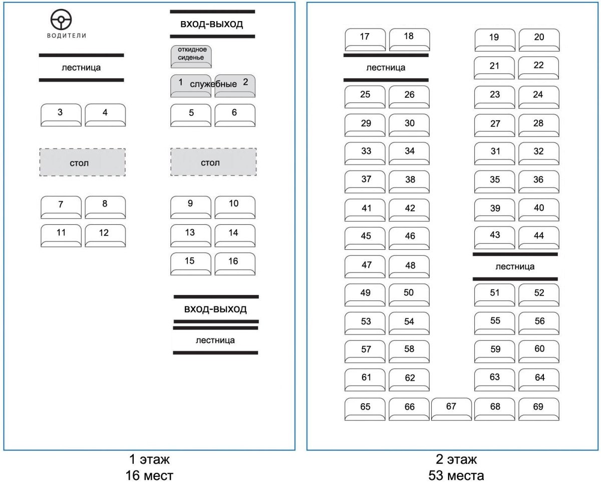 Расположение мест в автобусе Кинг Лонг 49/0