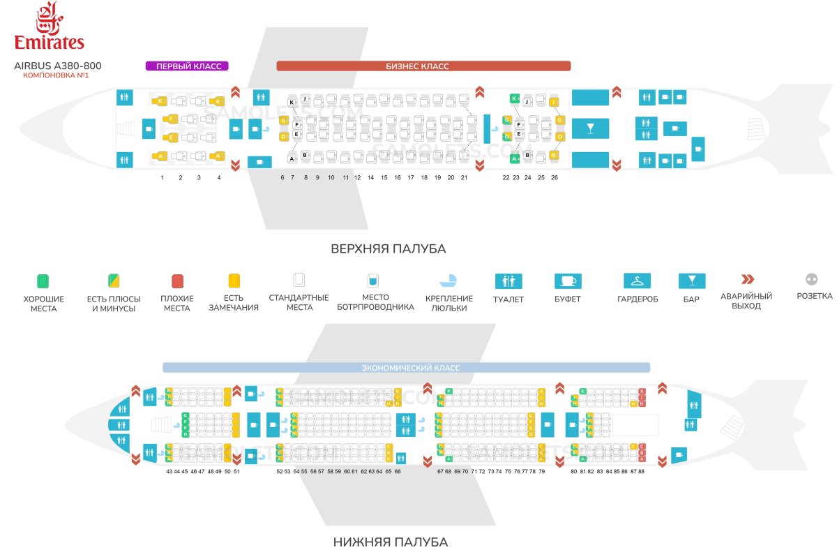 Схема самолета Airbus a380 Emirates