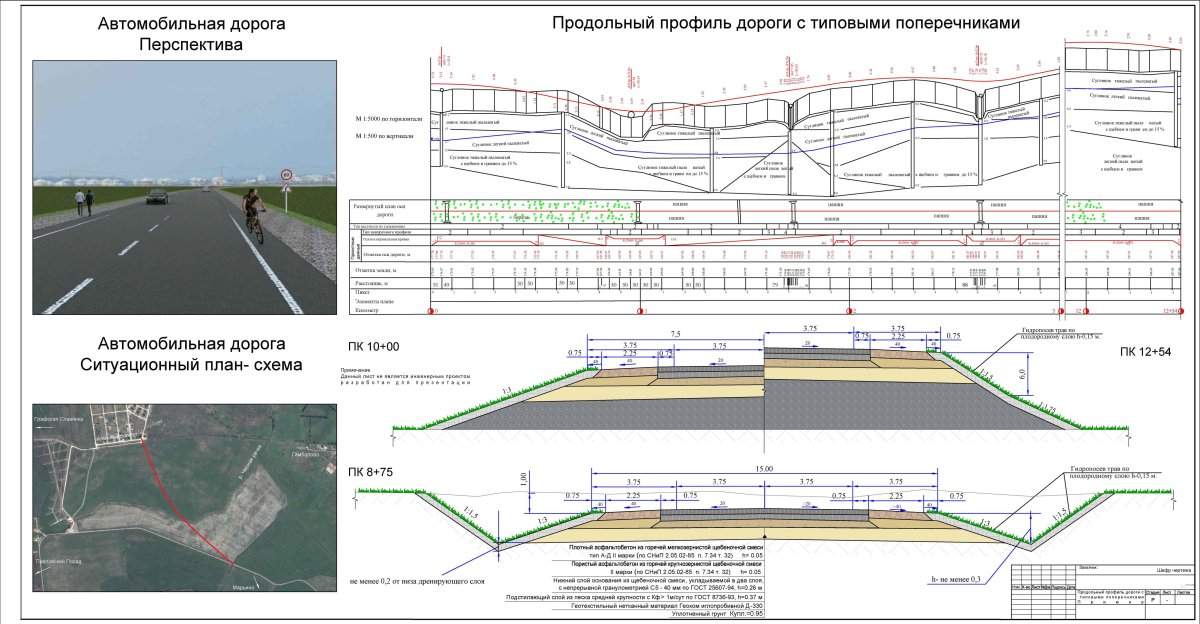 План трассы проектируемой автомобильной дороги