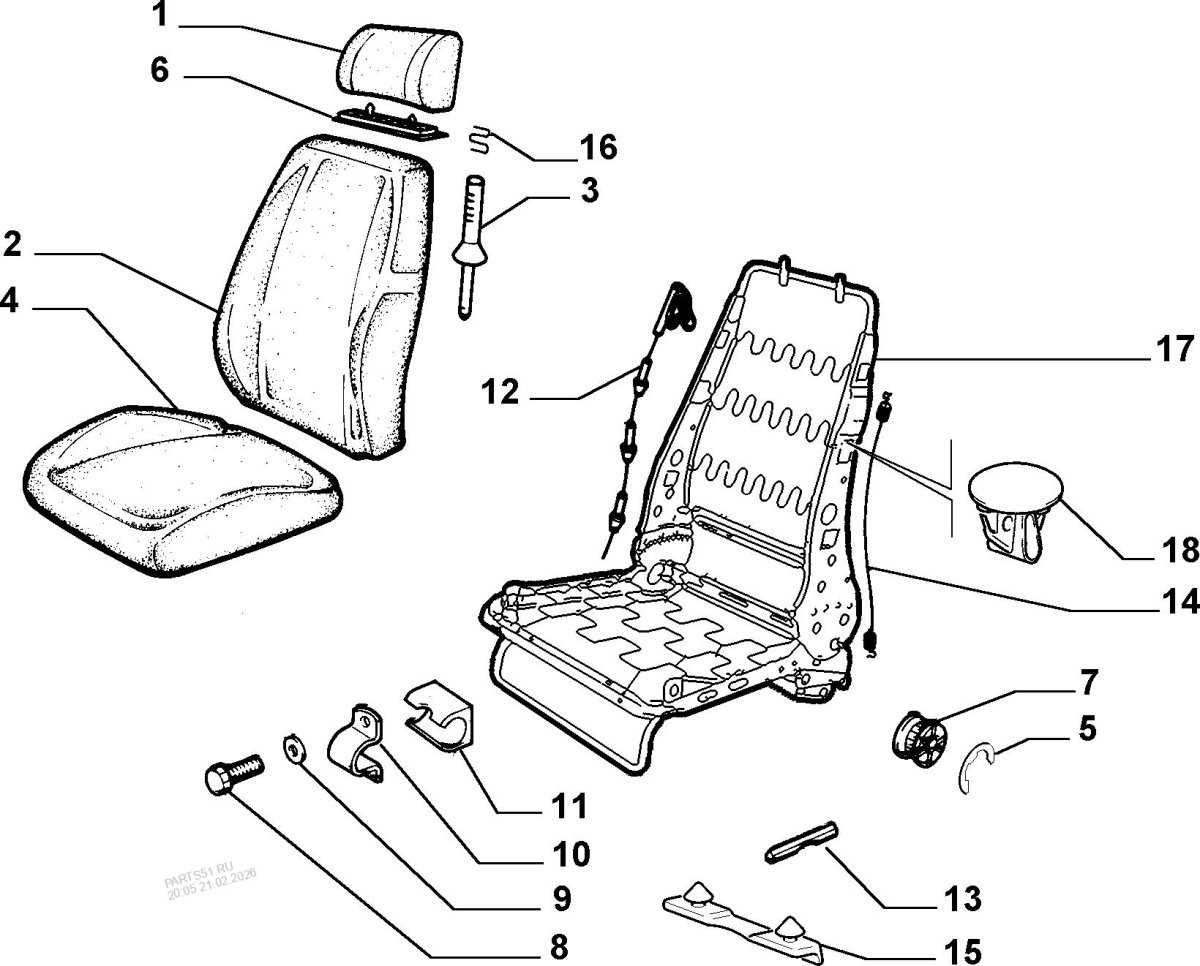 Схема чертеж переднее сиденье Фиат Пунто 2