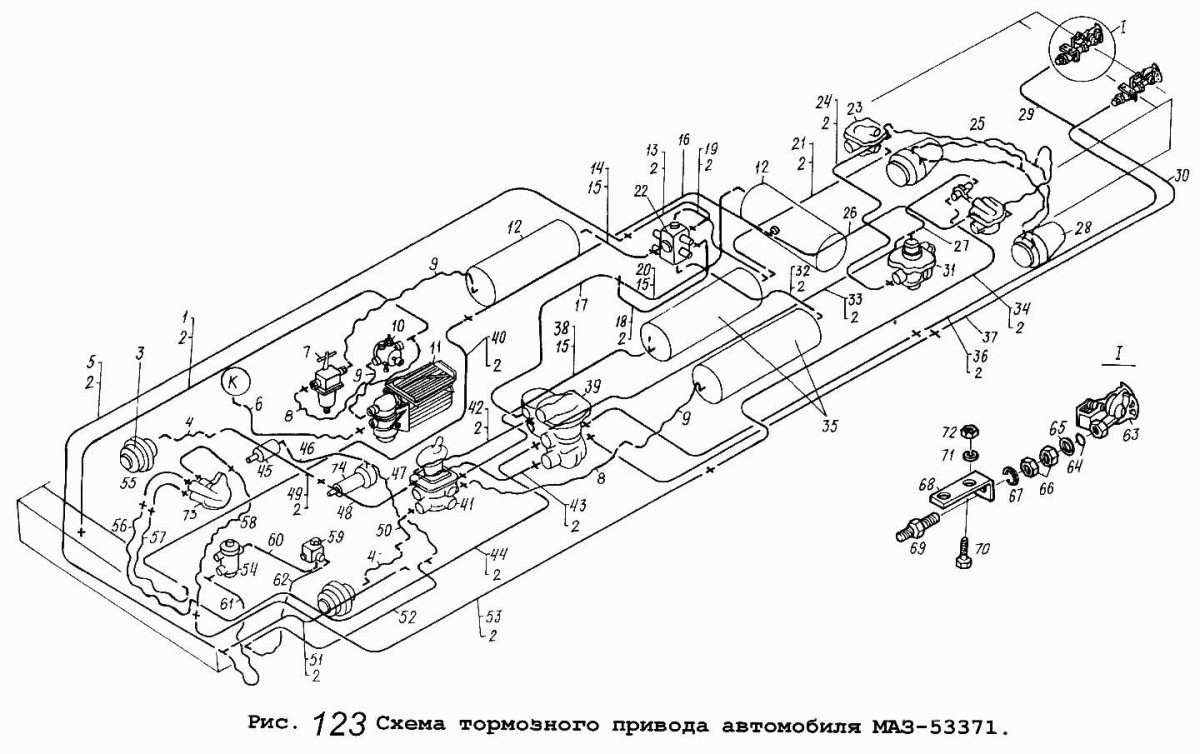 Схема тормозной системы МАЗ 5337