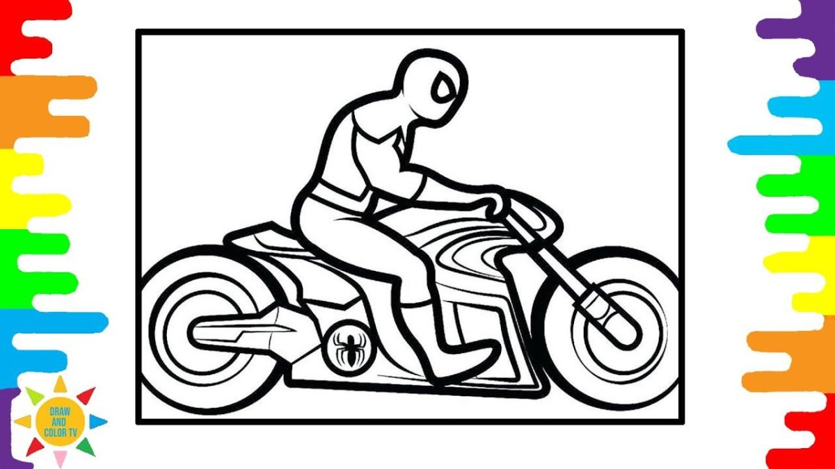 Человек паук на мотоцикле раскраска