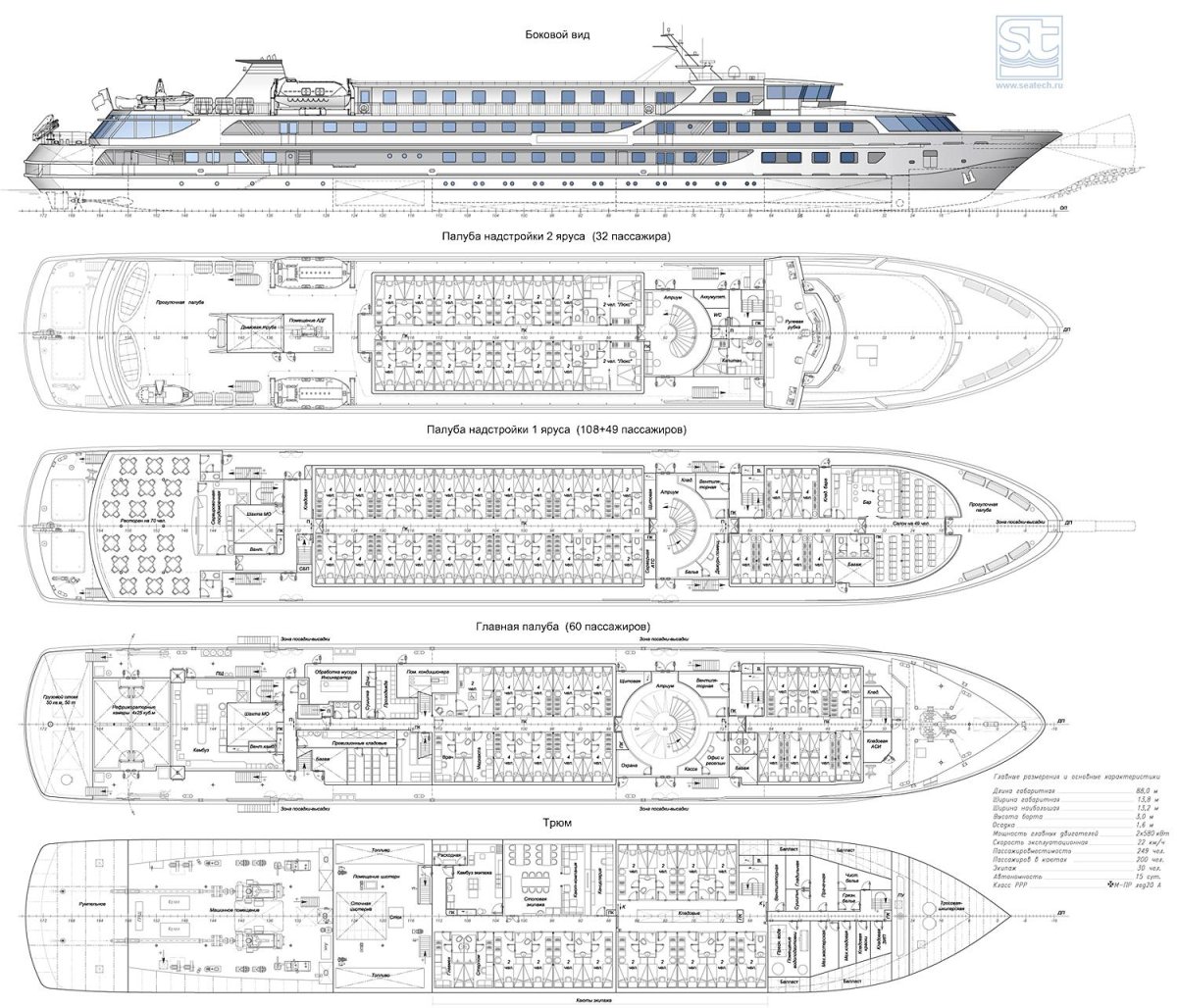 Схема теплохода Мустай Карим
