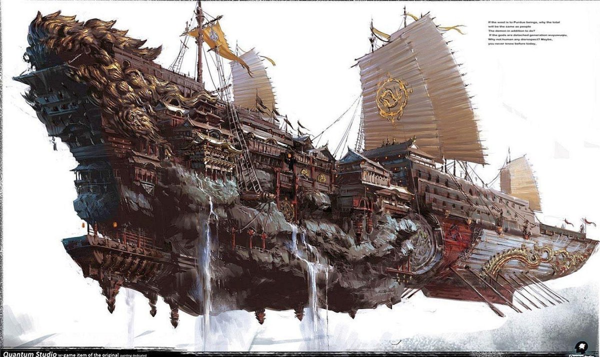 Корабль дизельпанк арт Летучий