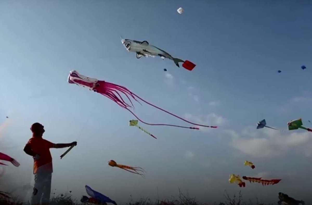 Много воздушных змеев в небе