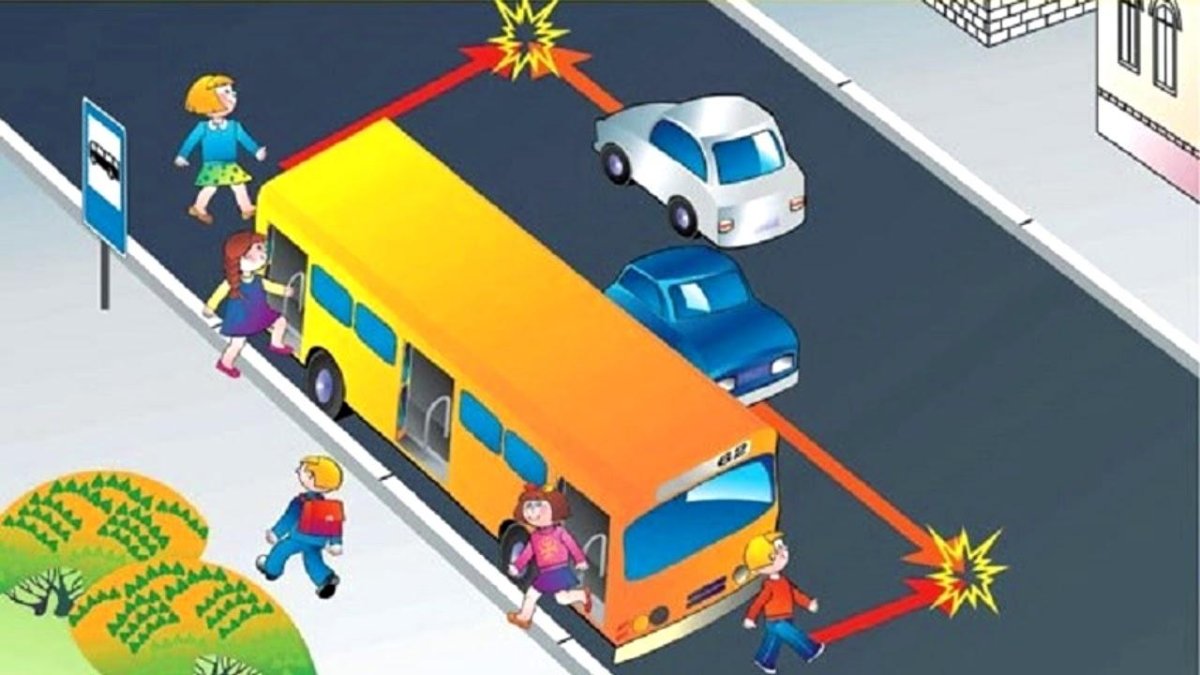 Обходить стоящий у тротуара транспорт спереди