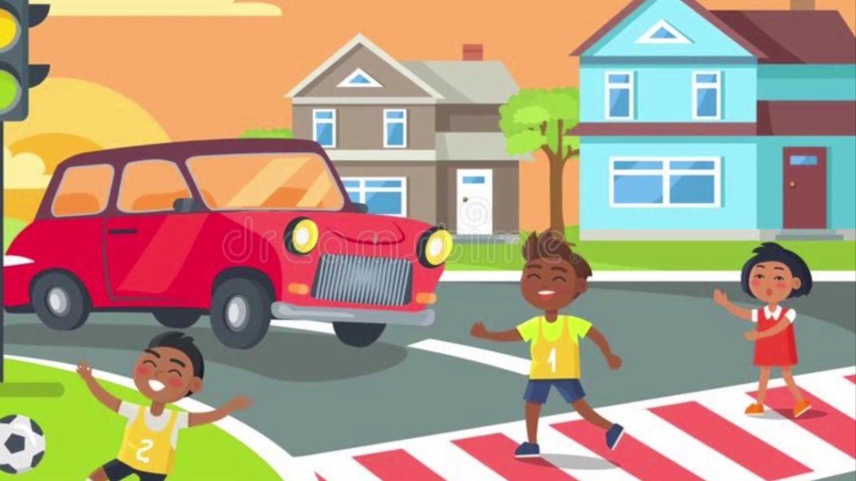 Дети играют на дороге вектор