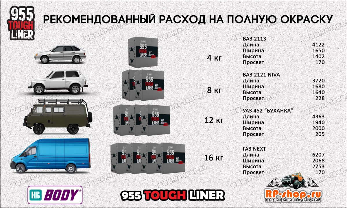 Body 955 tough Liner колеруемый
