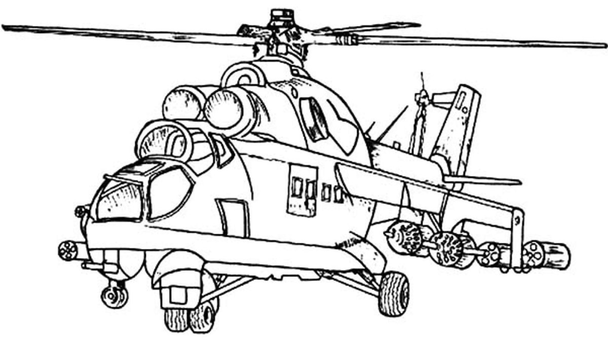 Военная вертолет раскраска ми-24