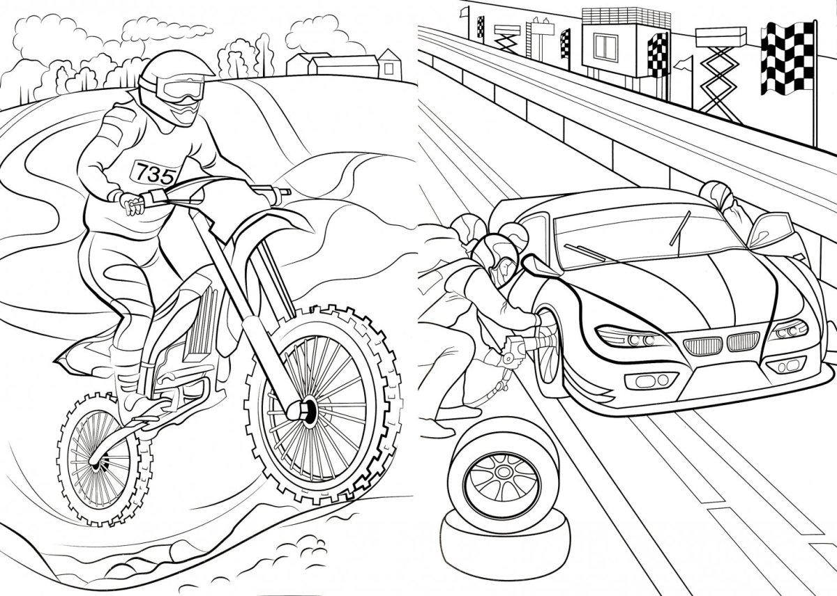 Гоночный мотоцикл раскраска