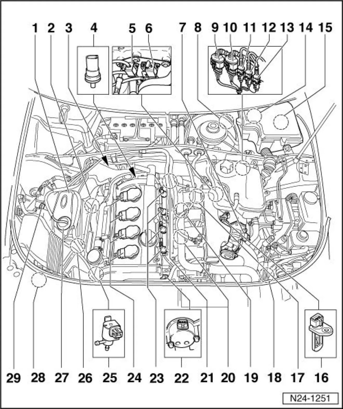 Ауди а4 1.8 схема расположения датчиков