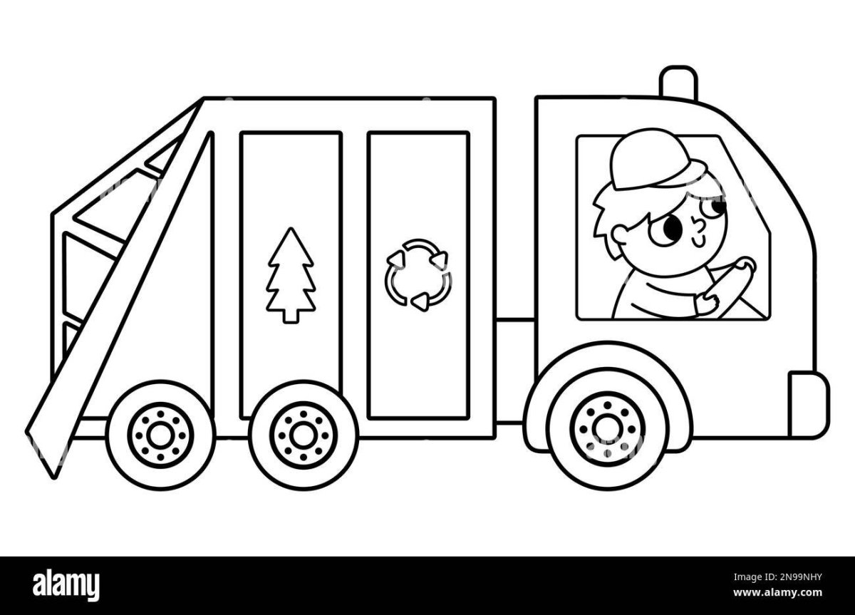 Мусоровоз картинки черно белые