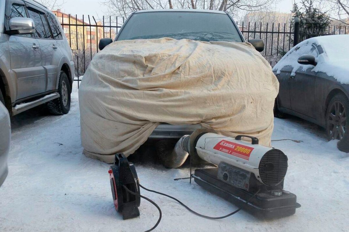 Отогрев машины пушкой