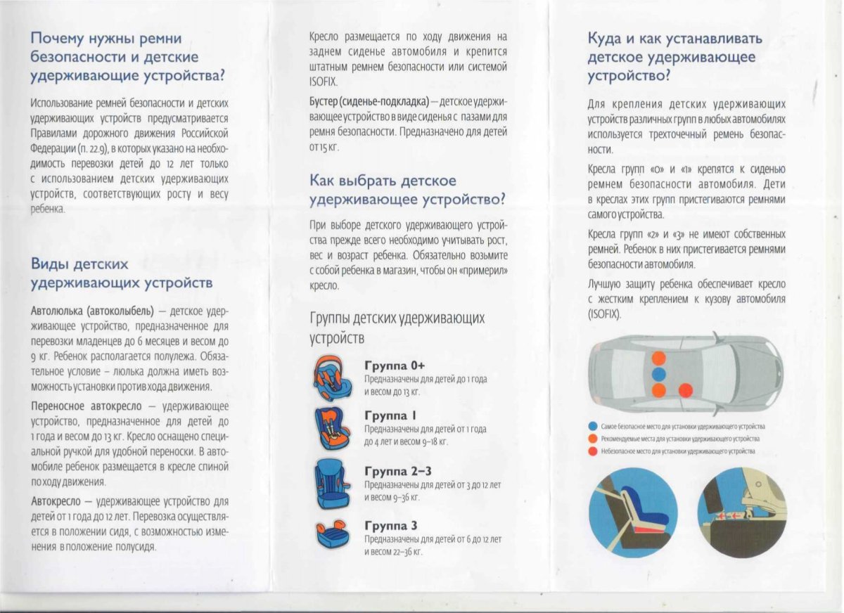 Буклеты для родителей по ПДД В детском саду автокресло