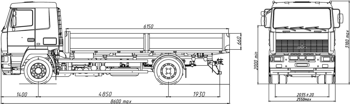 МАЗ 5336 габариты кузова