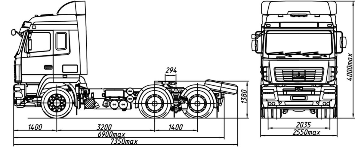МАЗ-6430 седельный тягач габариты