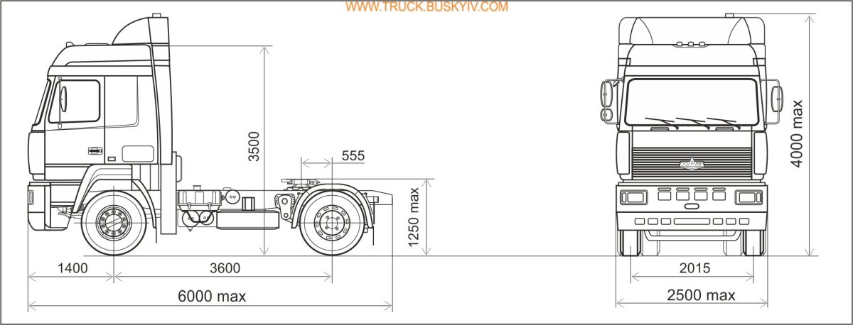 Тягач МАЗ 6430 габариты