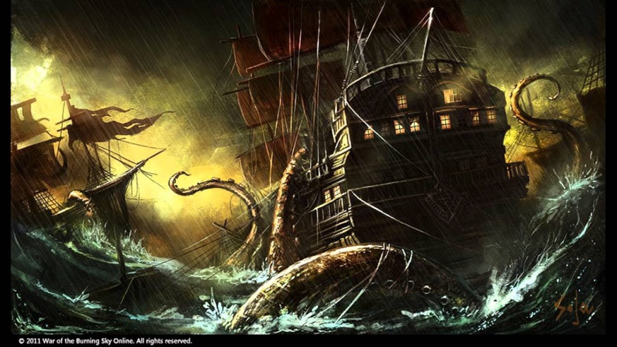 Кракен и корабль арт