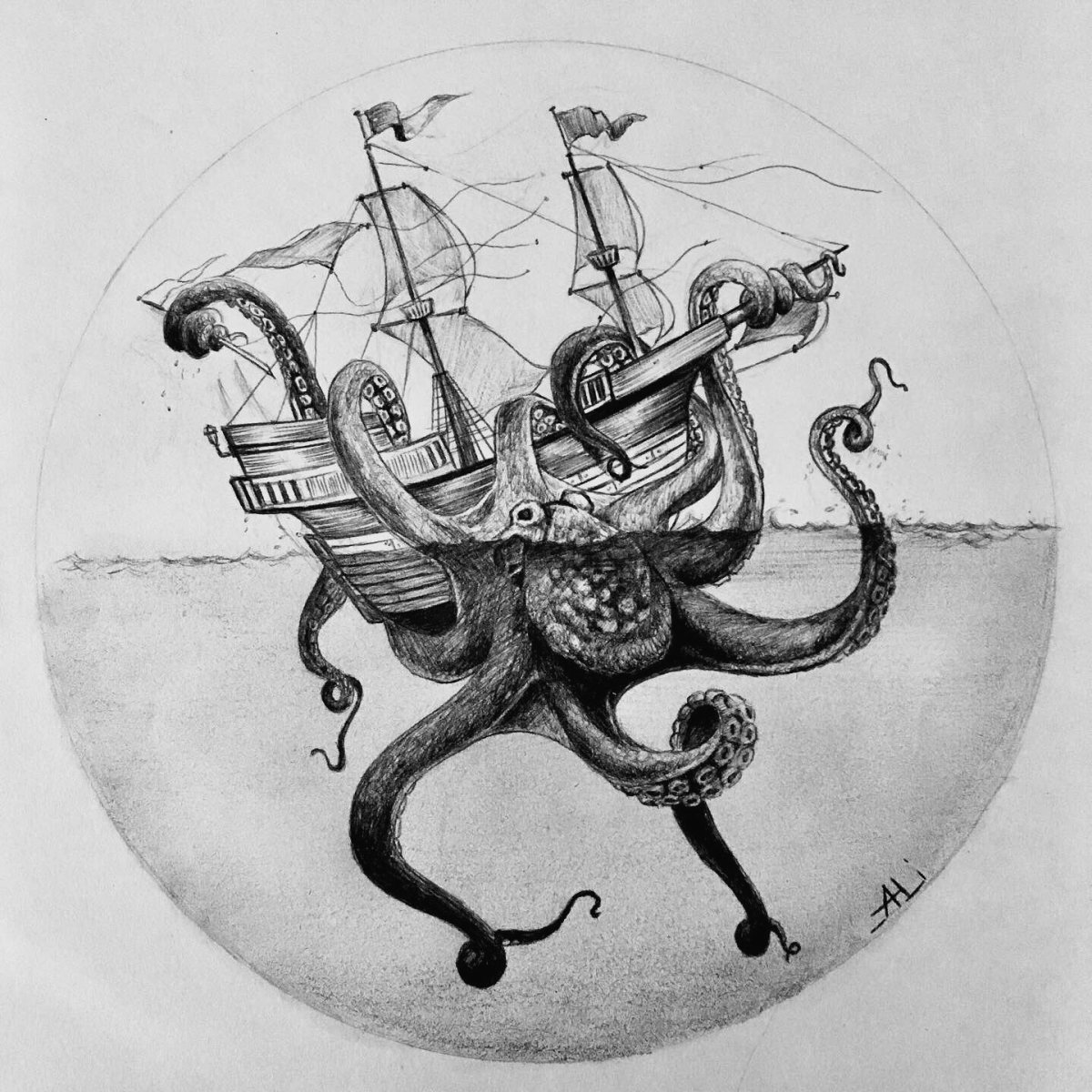 Осьминог гравюра