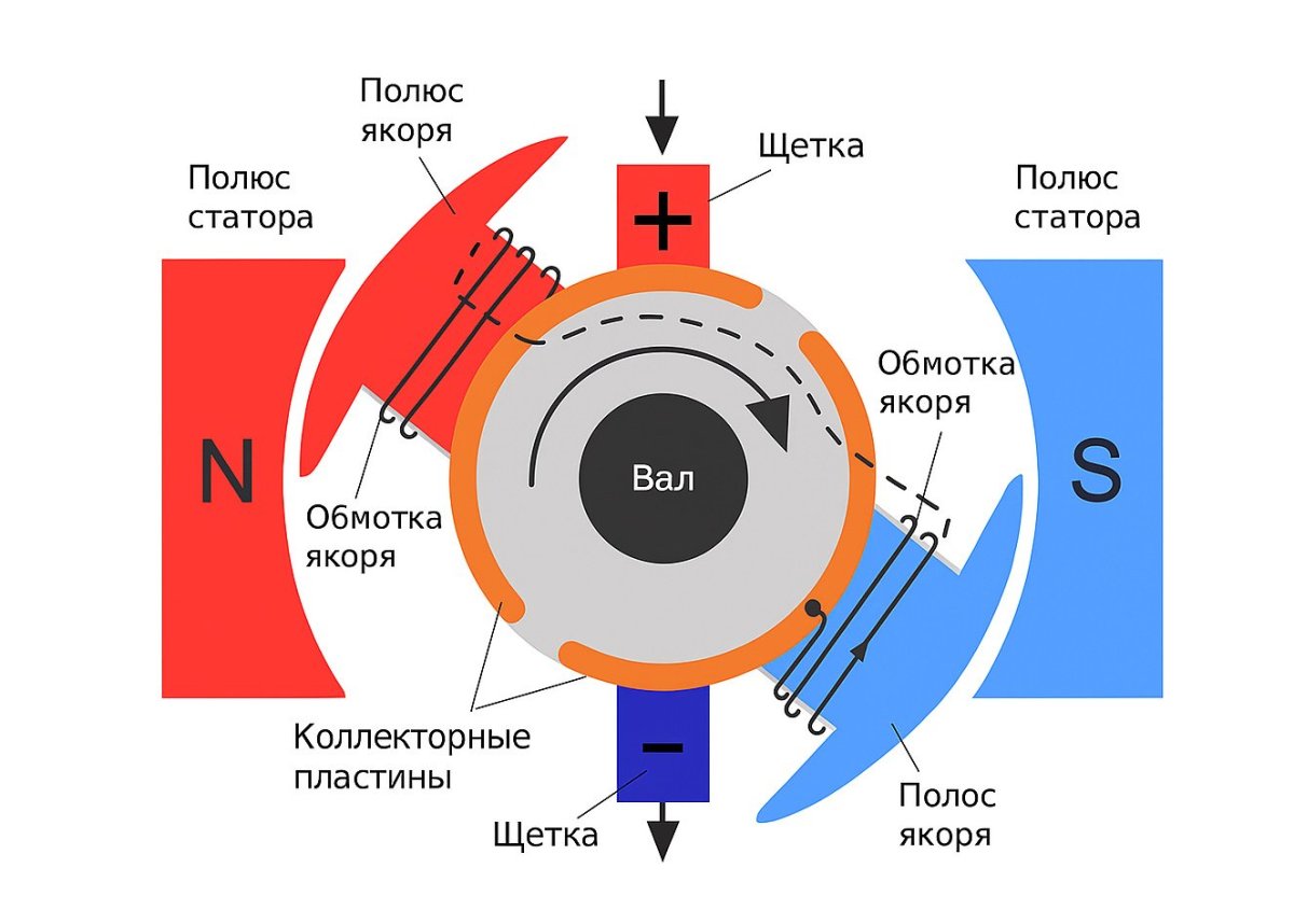Схема работы электродвигателя постоянного тока