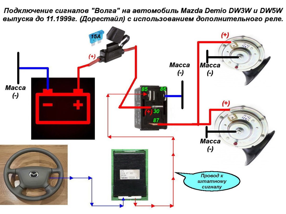 Схема подключения сигнала через реле на Газель